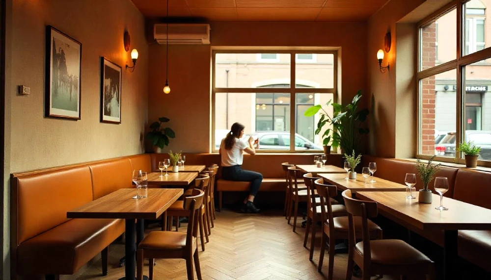 Interior view of Deeds Taproom & Kitchen showcasing rustic decor, patrons enjoying craft beers, and a selection of gourmet dishes under $20.