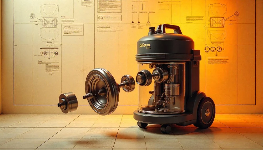 Pullman vacuum cleaning a modern living room carpet, showcasing its powerful suction and sleek design for efficient home cleaning.