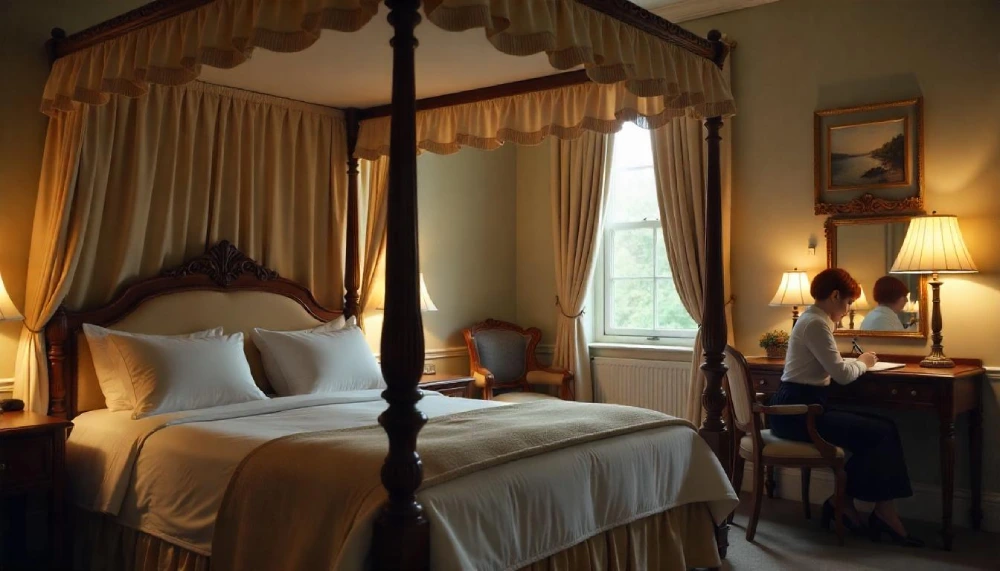 A cozy, elegant bedroom with plush bedding, soft lighting, and a tidy layout—showcasing The Trick to Making Your Bedroom Feel Like a Hotel (Without a Full Makeover).
