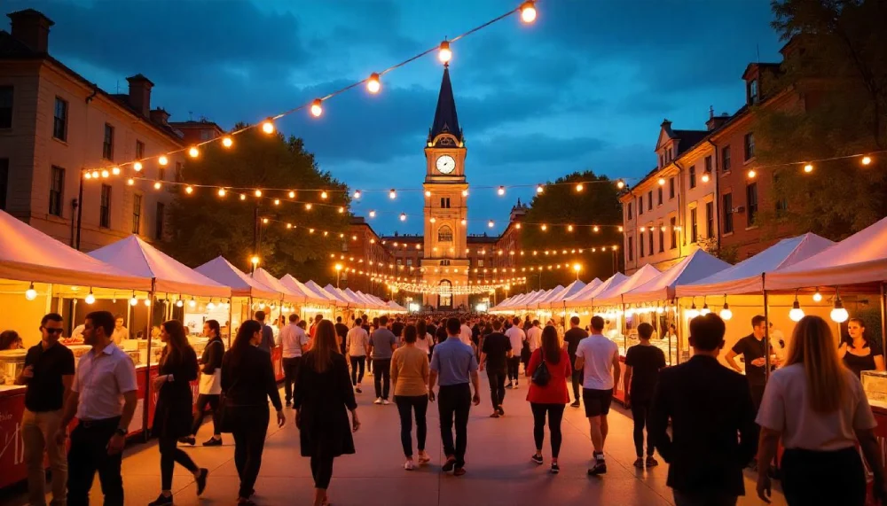 Guests enjoying gourmet food and wine under open skies at Tasting Australia 2025 in Adelaide, surrounded by top chefs and vibrant local culture.