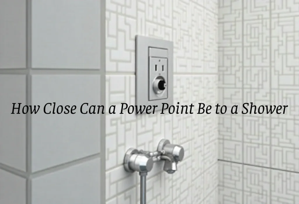 Power point near shower illustrating safe installation distance guidelines for how close a power point can be to a shower.