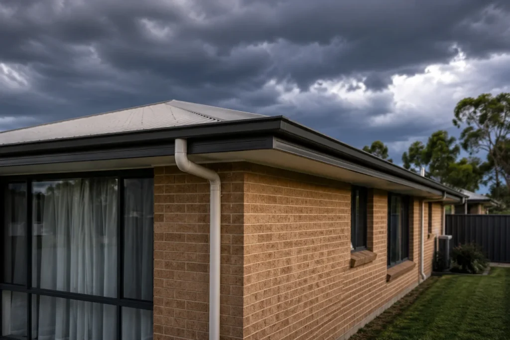 Australian home gutter and downpipe before storm season