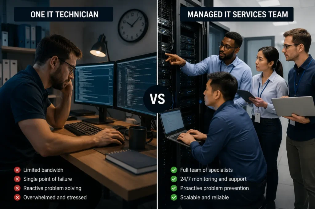 Comparison between in-house IT staff and a managed service provider team