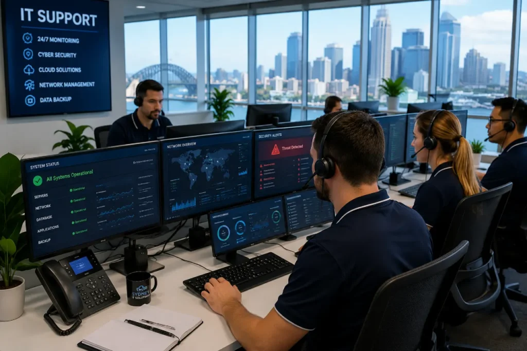 Managed Service Provider in Sydney: Services, Costs & How to Choose Managed service provider in Sydney monitoring IT systems in a modern office